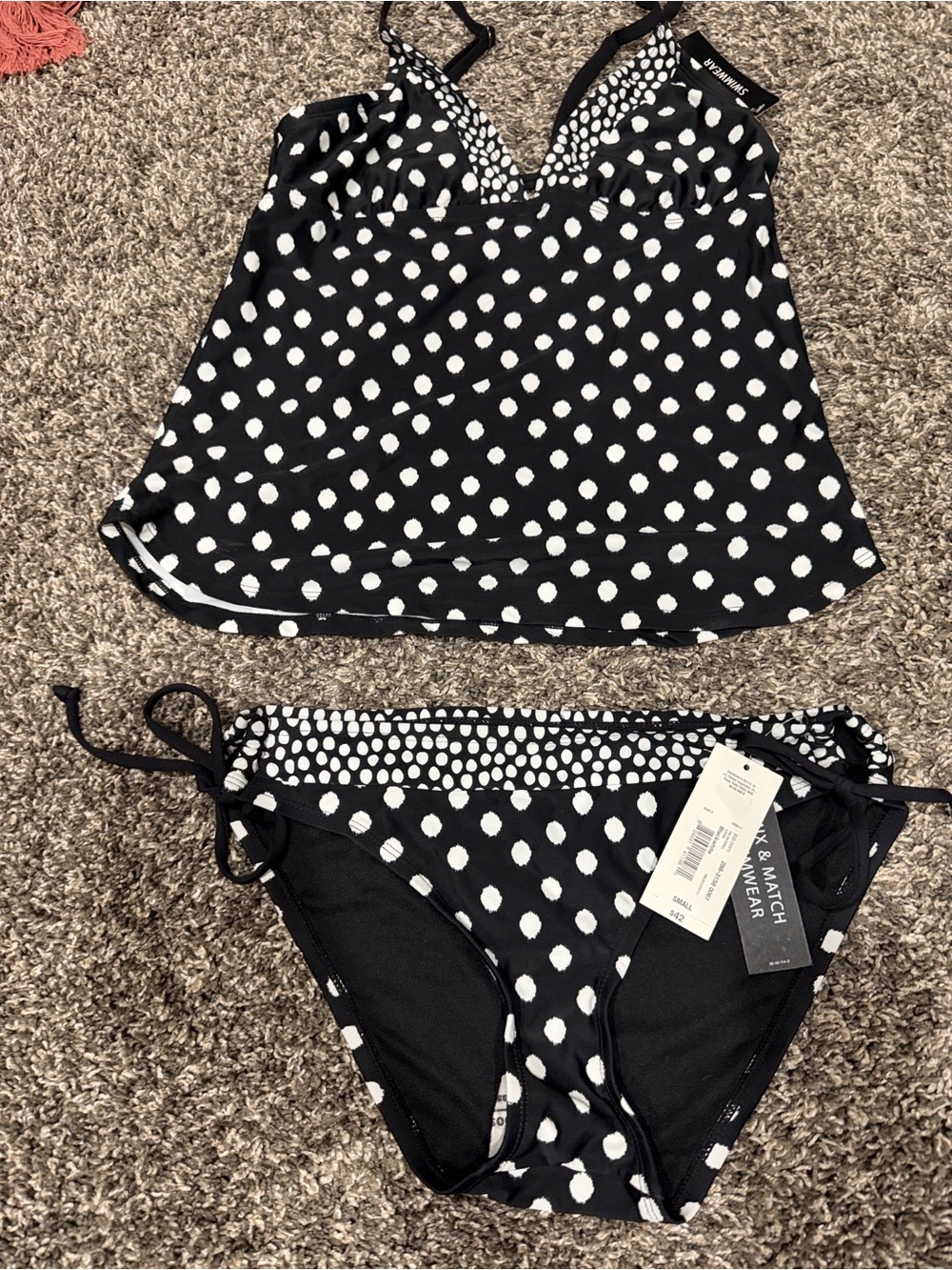 a.n.a Black and White Polka Dot Tankini Set